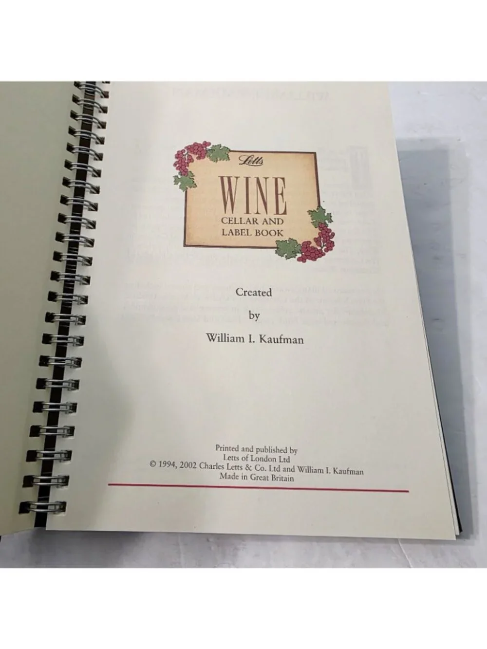 Letts of London Wine Cellar and Label Record Keeper Log Memory Book Leather